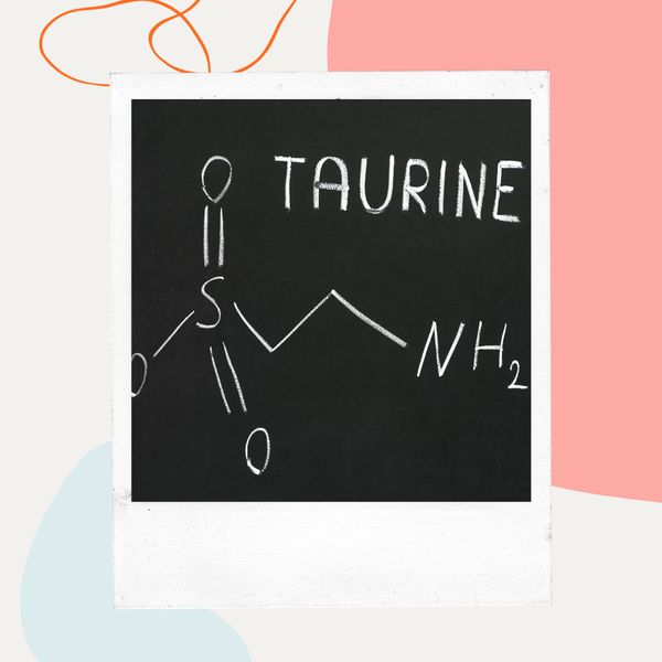 The chemical structure of taurine drawn in chalk on a blackboard