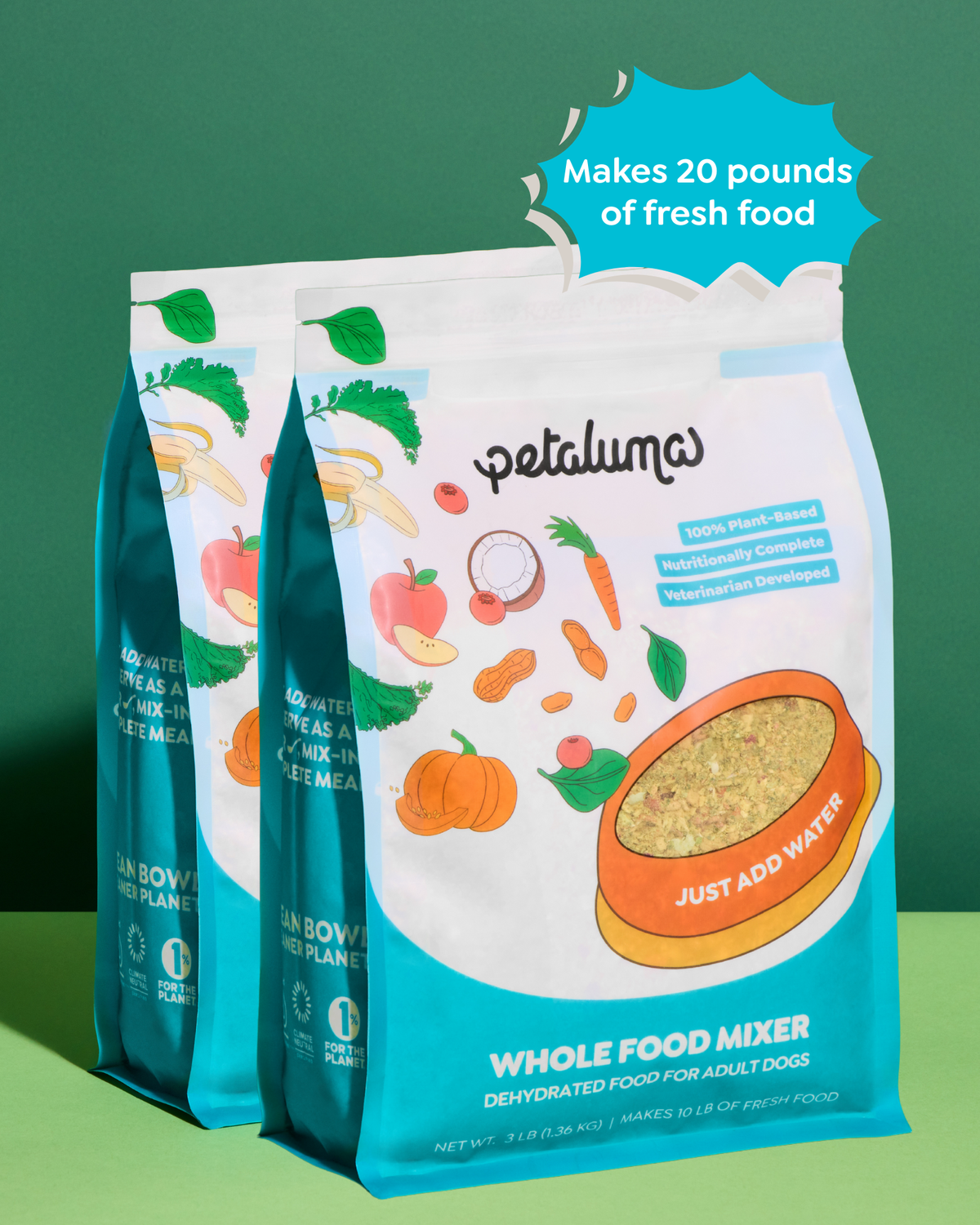Two 3 lb bags of Petaluma Whole Food Mixer — makes 20 pounds of fresh dog food