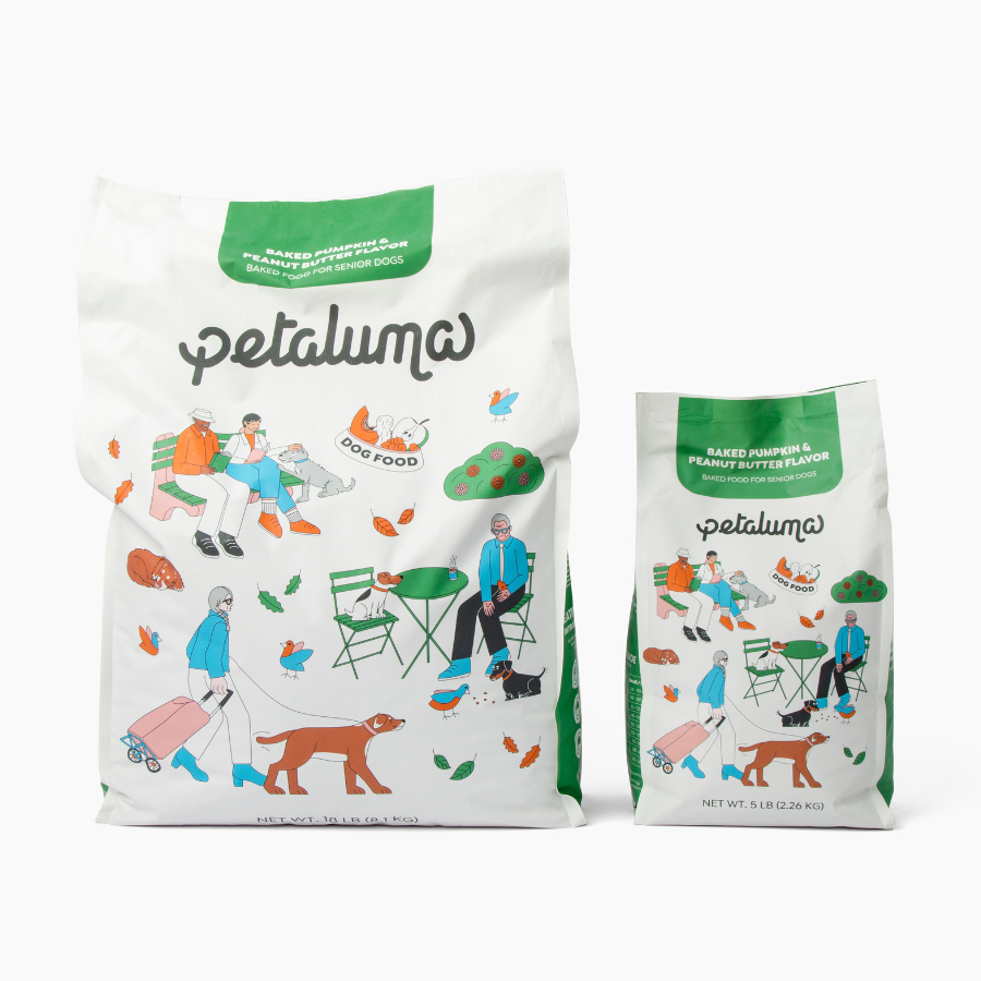 Petaluma senior formula both sized bags side by side